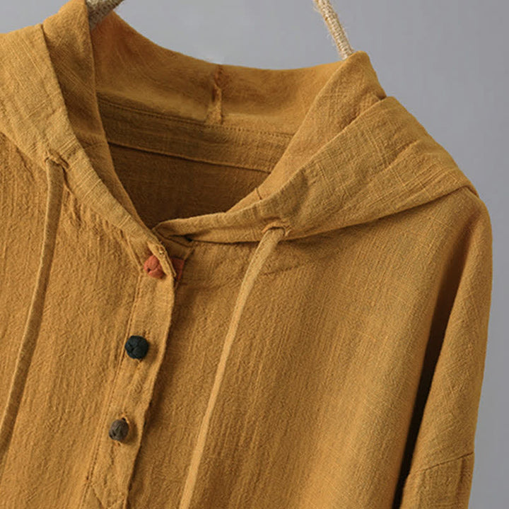 Buddha Stones Damen-Kapuzenpullover mit schlichtem Knopfdesign, langen Ärmeln und Taschen - image 10