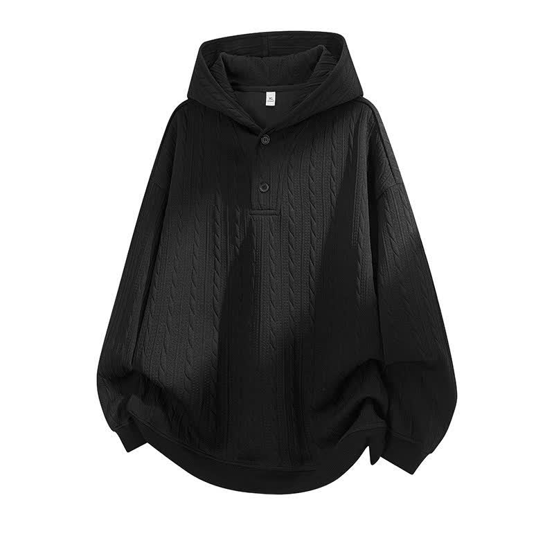 Buddha Stones ​​Herbst/Winter-Hoodie mit Knöpfen, gedrehtem Design und langen Ärmeln für Herren - Schwarz - US/ UK/AU42, EU52 (3XL) - image 8