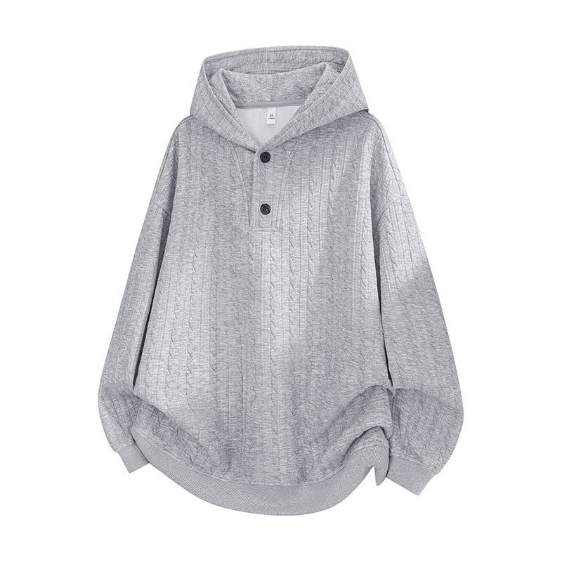 Buddha Stones ​​Herbst/Winter-Hoodie mit Knöpfen, gedrehtem Design und langen Ärmeln für Herren - Hellgrau - US/ UK/AU42, EU52 (3XL) - image 0