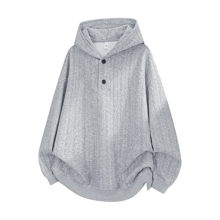 Buddha Stones ​​Herbst/Winter-Hoodie mit Knöpfen, gedrehtem Design und langen Ärmeln für Herren - Hellgrau - US/ UK/AU42, EU52 (3XL) - image 0