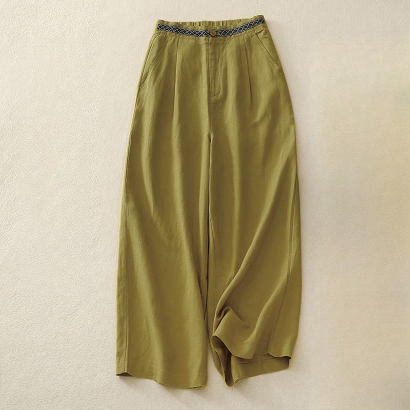 Buddha Stones Sommer Einfarbige 7-8 Länge Damen Weite Bein Cropped Hose mit Taschen Reißverschluss - Dunkelgoldenrod - US8-10, UK/AU12-14, EU40-42 (2XL) - image 0