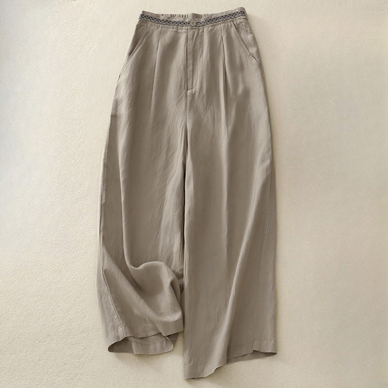 Buddha Stones Sommer Einfarbige 7-8 Länge Damen Weite Bein Cropped Hose mit Taschen Reißverschluss - Bräunen - US8-10, UK/AU12-14, EU40-42 (2XL) - image 11