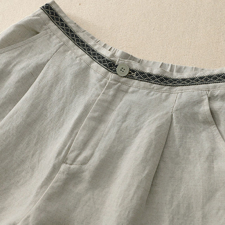 Buddha Stones Sommer Einfarbige 7-8 Länge Damen Weite Bein Cropped Hose mit Taschen Reißverschluss - image 6