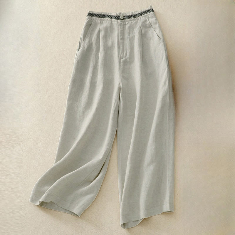 Buddha Stones Sommer Einfarbige 7-8 Länge Damen Weite Bein Cropped Hose mit Taschen Reißverschluss - Beige - US8-10, UK/AU12-14, EU40-42 (2XL) - image 5