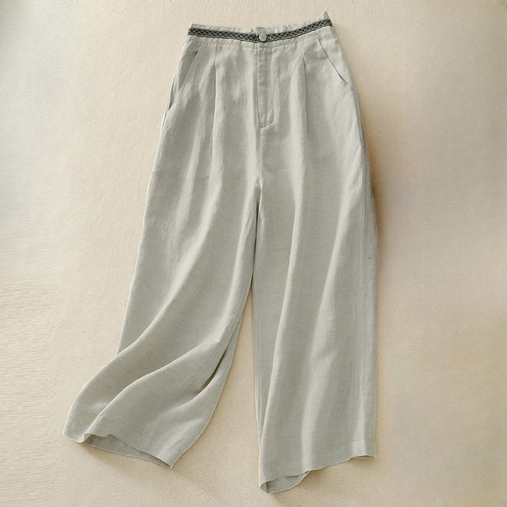Buddha Stones Sommer Einfarbige 7-8 Länge Damen Weite Bein Cropped Hose mit Taschen Reißverschluss - Beige - US8-10, UK/AU12-14, EU40-42 (2XL) - image 5