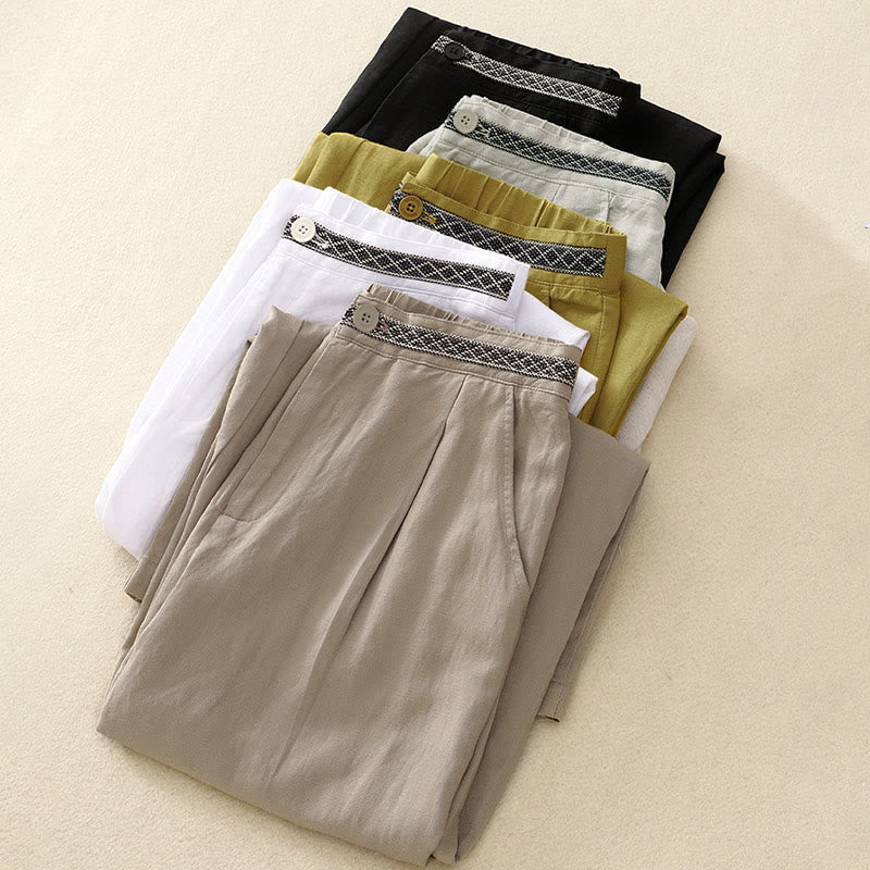 Buddha Stones Sommer Einfarbige 7-8 Länge Damen Weite Bein Cropped Hose mit Taschen Reißverschluss - image 24
