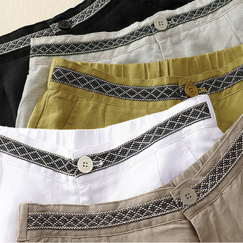 Buddha Stones Sommer Einfarbige 7-8 Länge Damen Weite Bein Cropped Hose mit Taschen Reißverschluss - image 23
