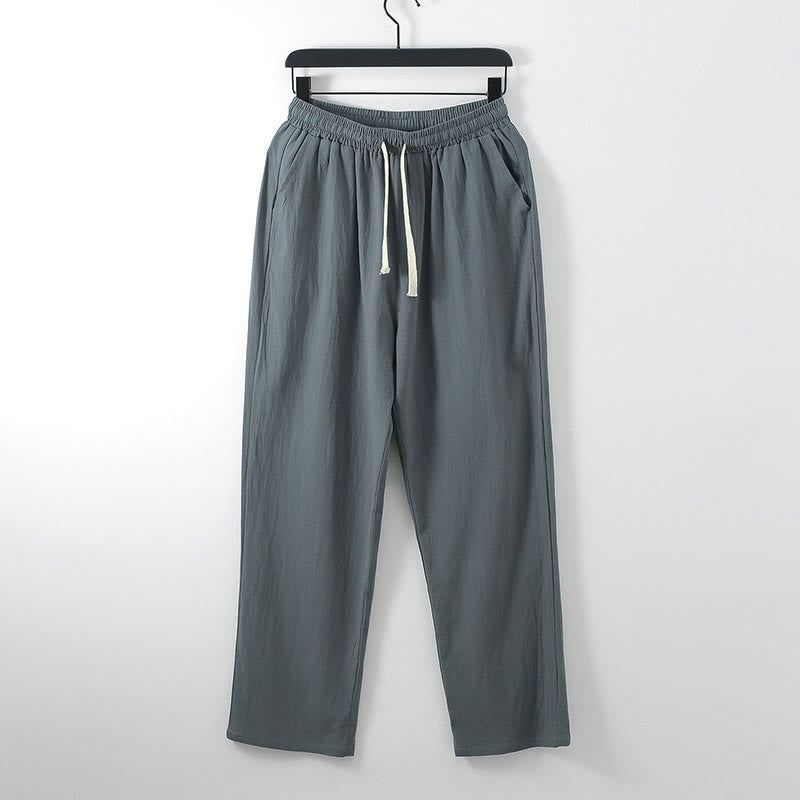 Buddha Stones Herrenhose aus Baumwoll-Leinen-Mischgewebe, einfarbig, lässig und locker geschnitten, mit Taschen - DimGray - US/UK/AU54, EU64 (9XL) - image 0