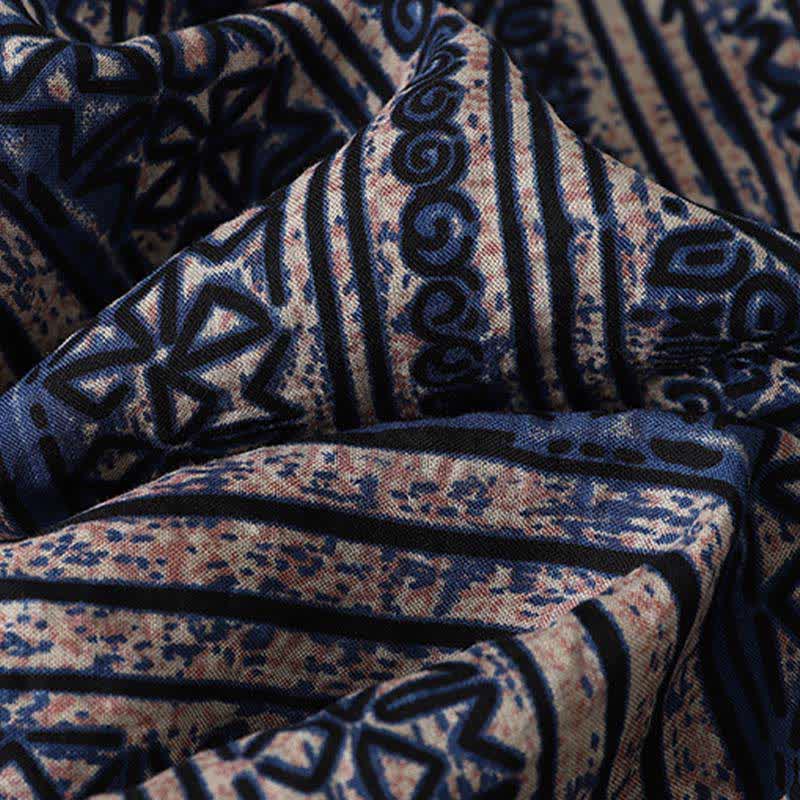 Buddha Stones Sommerliches Tang Style Boho Damenkleid mit Stehkragen, geometrischem Muster, Dreiviertelärmeln und Tasche - image 10