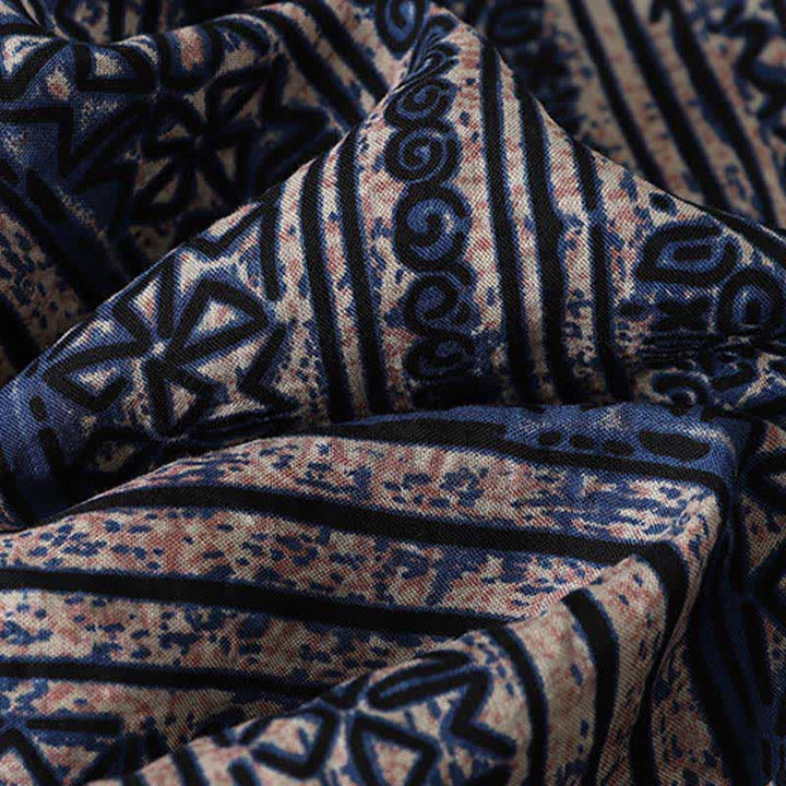 Buddha Stones Sommerliches Tang Style Boho Damenkleid mit Stehkragen, geometrischem Muster, Dreiviertelärmeln und Tasche - image 10