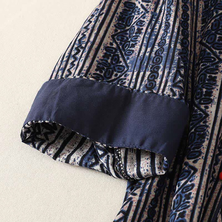 Buddha Stones Sommerliches Tang Style Boho Damenkleid mit Stehkragen, geometrischem Muster, Dreiviertelärmeln und Tasche - image 7