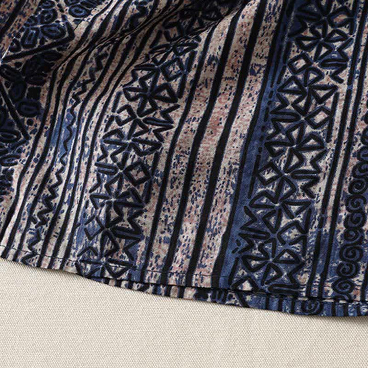 Buddha Stones Sommerliches Tang Style Boho Damenkleid mit Stehkragen, geometrischem Muster, Dreiviertelärmeln und Tasche - image 9
