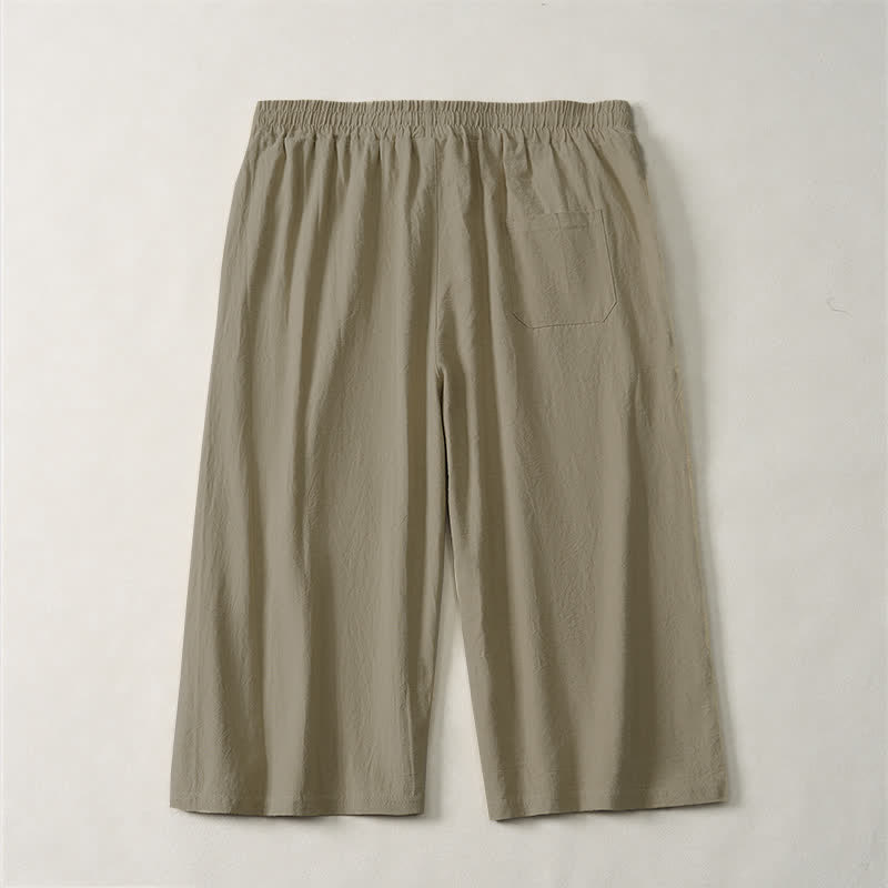 Buddha Stones Lässige, minimalistische Caprihose für Herren mit Kordelzug, geradem Bein und Tasche - image 1