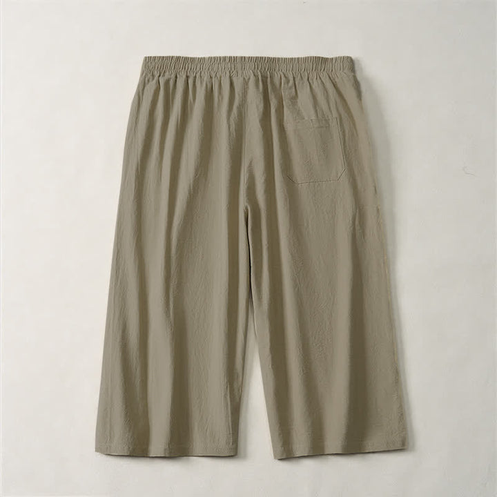 Buddha Stones Lässige, minimalistische Caprihose für Herren mit Kordelzug, geradem Bein und Tasche - image 1