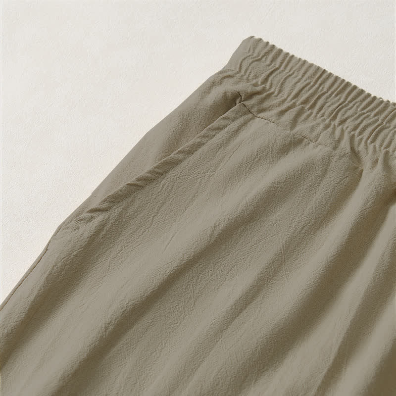 Buddha Stones Lässige, minimalistische Caprihose für Herren mit Kordelzug, geradem Bein und Tasche - image 2