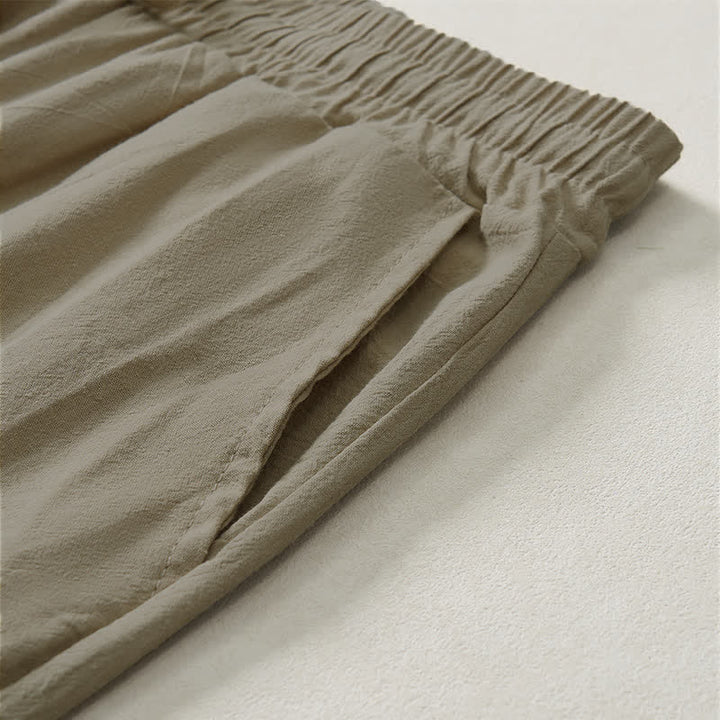 Buddha Stones Lässige, minimalistische Caprihose für Herren mit Kordelzug, geradem Bein und Tasche - image 4