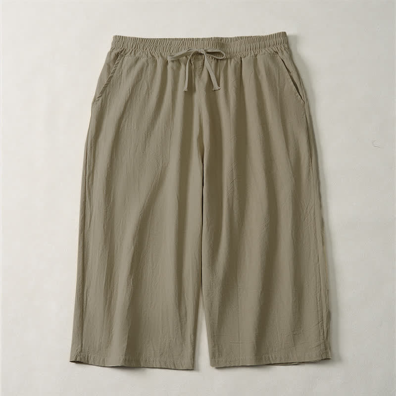 Buddha Stones Lässige, minimalistische Caprihose für Herren mit Kordelzug, geradem Bein und Tasche - Bräunen - US/UK/AU44, EU54 (3XL) - image 0