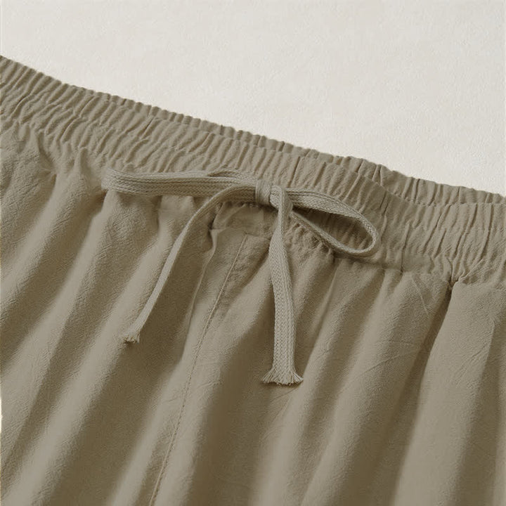 Buddha Stones Lässige, minimalistische Caprihose für Herren mit Kordelzug, geradem Bein und Tasche - image 3
