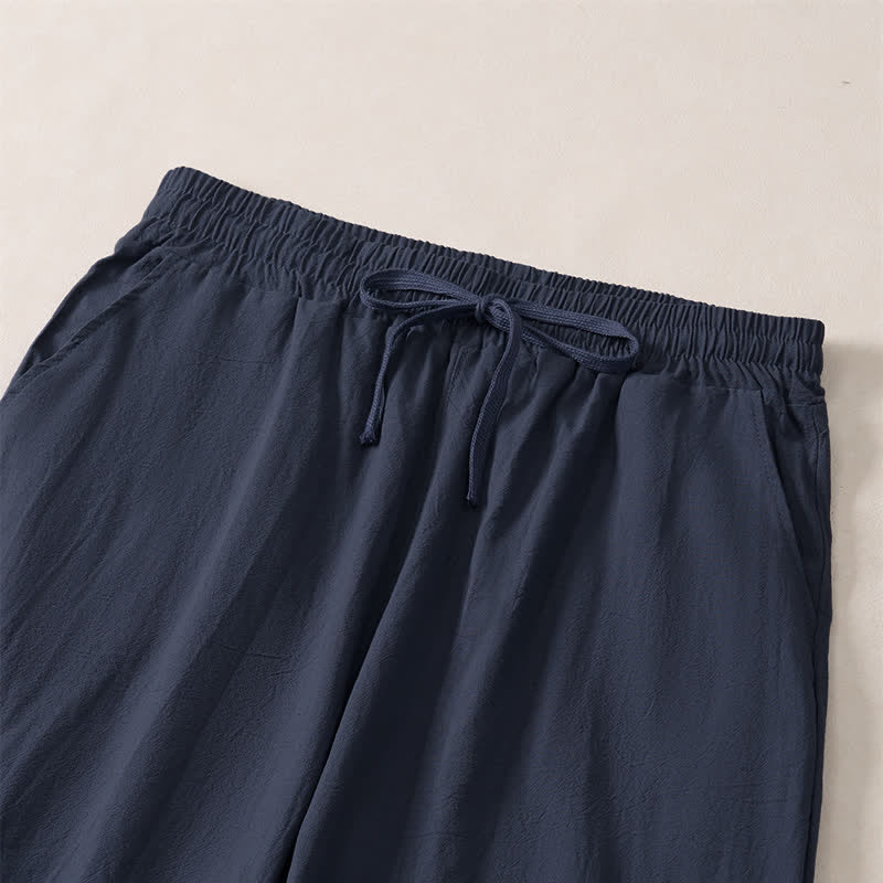 Buddha Stones Lässige, minimalistische Caprihose für Herren mit Kordelzug, geradem Bein und Tasche - image 10