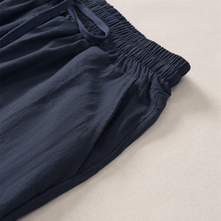 Buddha Stones Lässige, minimalistische Caprihose für Herren mit Kordelzug, geradem Bein und Tasche - image 12