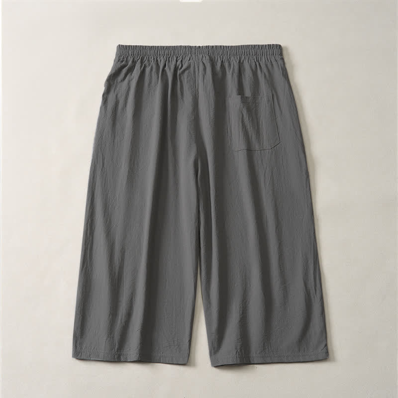 Buddha Stones Lässige, minimalistische Caprihose für Herren mit Kordelzug, geradem Bein und Tasche - image 17