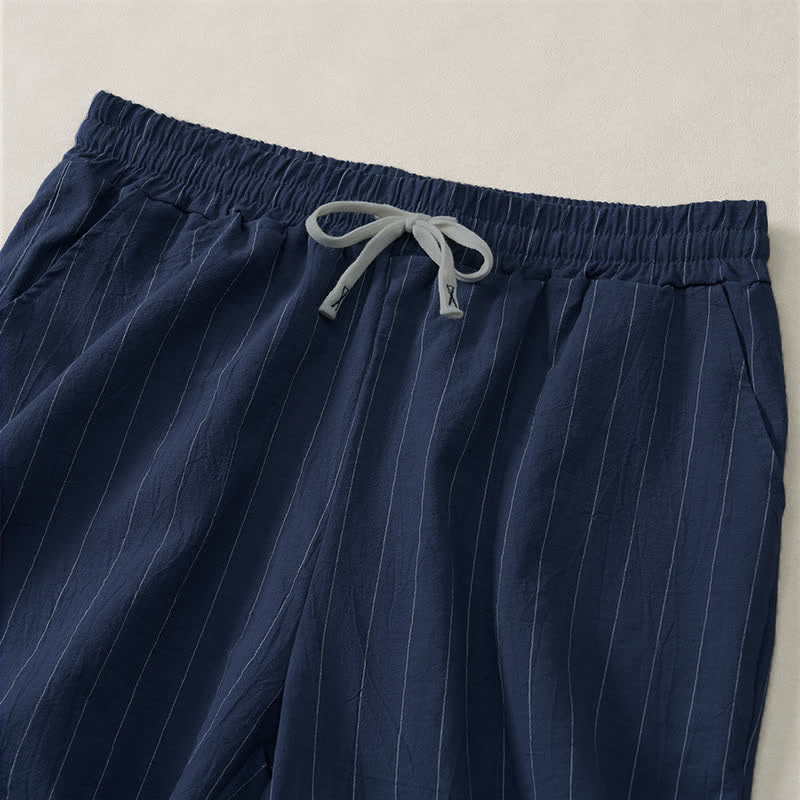 Buddha Stones Lässige, gestreifte Herren-Shorts mit Kordelzug und Taschen für den Sommer - image 2