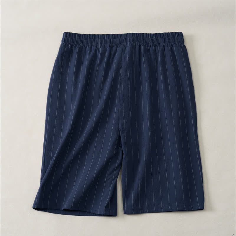 Buddha Stones Lässige, gestreifte Herren-Shorts mit Kordelzug und Taschen für den Sommer - image 1
