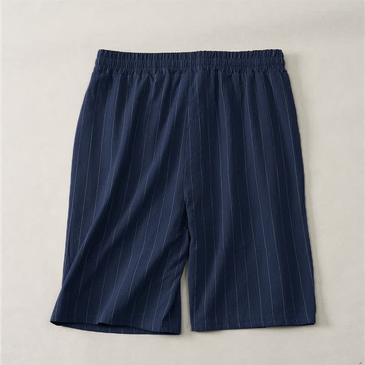 Buddha Stones Lässige, gestreifte Herren-Shorts mit Kordelzug und Taschen für den Sommer - image 1