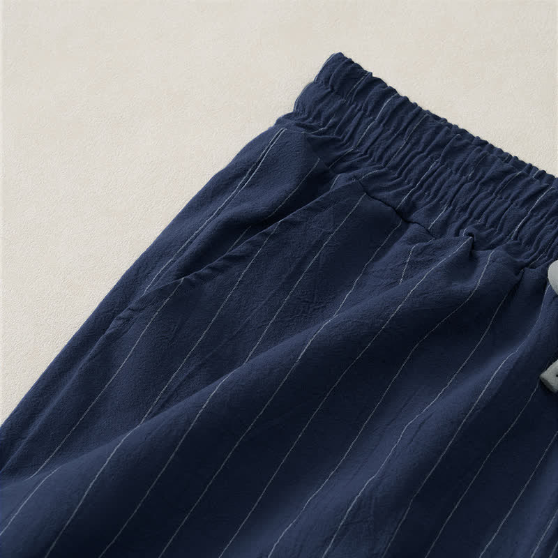 Buddha Stones Lässige, gestreifte Herren-Shorts mit Kordelzug und Taschen für den Sommer - image 3