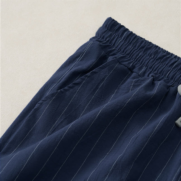 Buddha Stones Lässige, gestreifte Herren-Shorts mit Kordelzug und Taschen für den Sommer - image 3