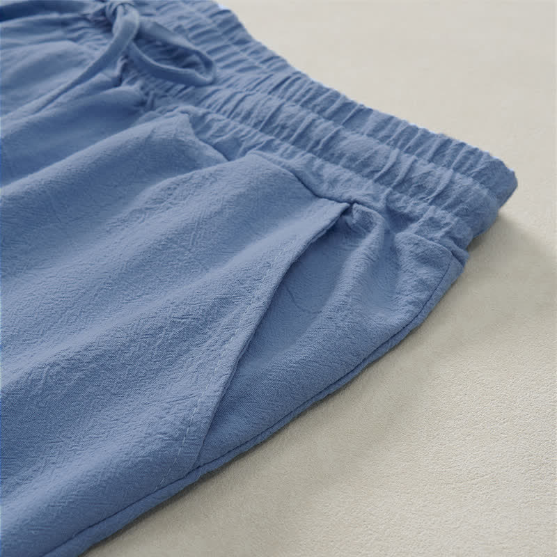 Buddha Stones Lässige Sommer-Shorts für Herren aus einfarbiger Baumwolle mit Kordelzug und Taschen - image 4