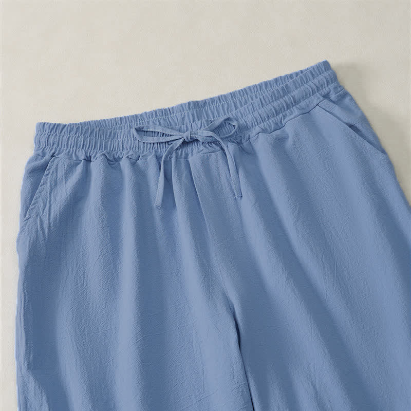 Buddha Stones Lässige Sommer-Shorts für Herren aus einfarbiger Baumwolle mit Kordelzug und Taschen - image 2