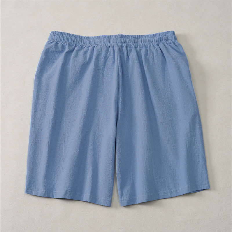 Buddha Stones Lässige Sommer-Shorts für Herren aus einfarbiger Baumwolle mit Kordelzug und Taschen - image 1