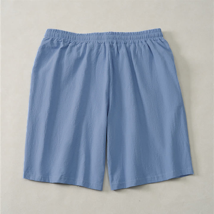 Buddha Stones Lässige Sommer-Shorts für Herren aus einfarbiger Baumwolle mit Kordelzug und Taschen - image 1