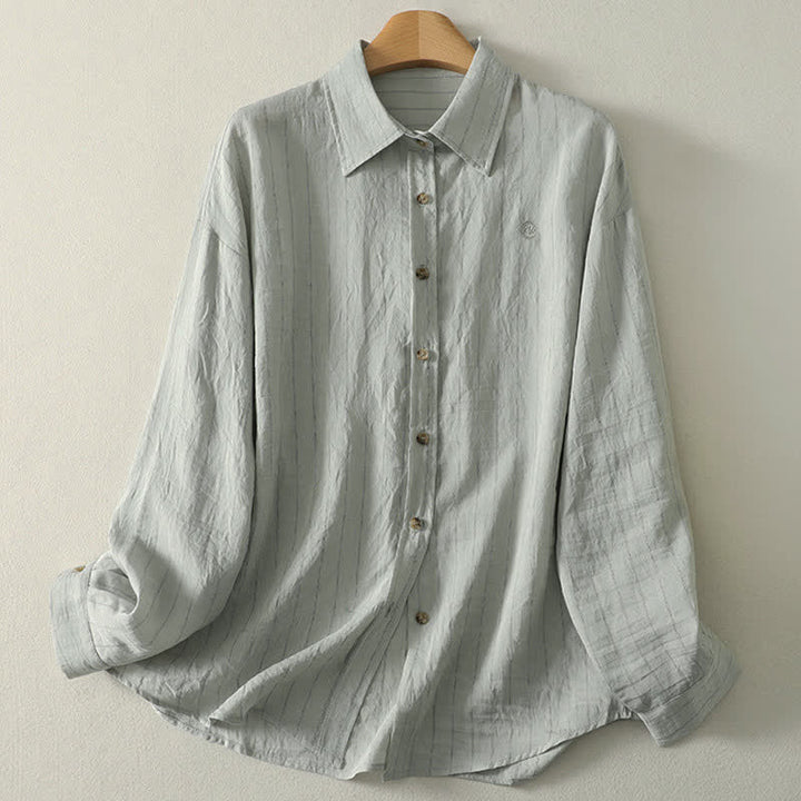 Buddha Stones Lässiges, minimalistisches, einfarbiges Langarmhemd für Damen mit Knopfleiste – Sommerlich - Hellstahlblau - US8-10, UK/AU12-14, EU40-42 (2XL) - image 15