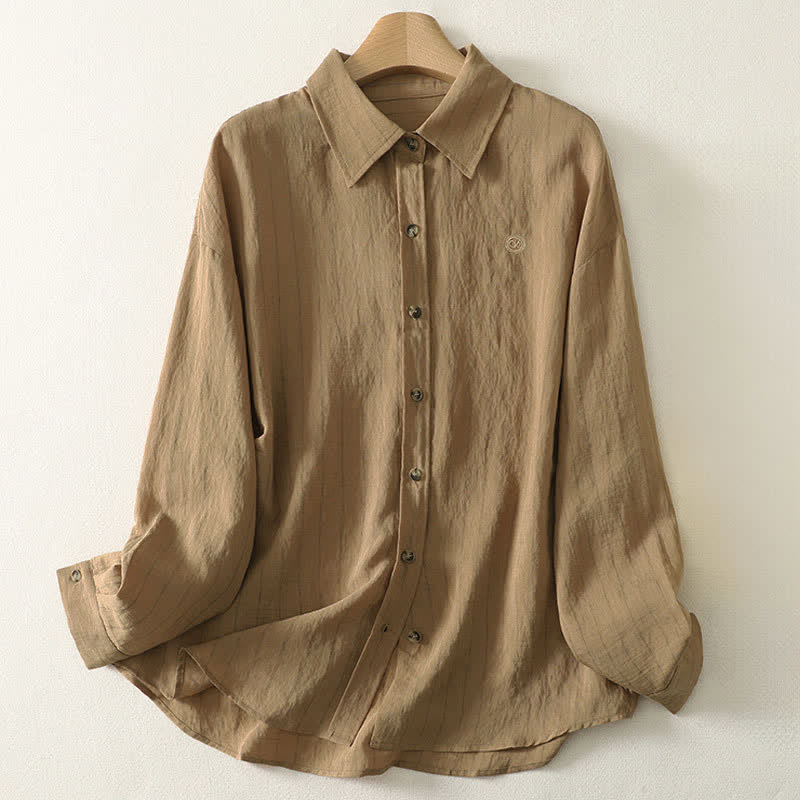 Buddha Stones Lässiges, minimalistisches, einfarbiges Langarmhemd für Damen mit Knopfleiste – Sommerlich - Bräunen - US8-10, UK/AU12-14, EU40-42 (2XL) - image 0