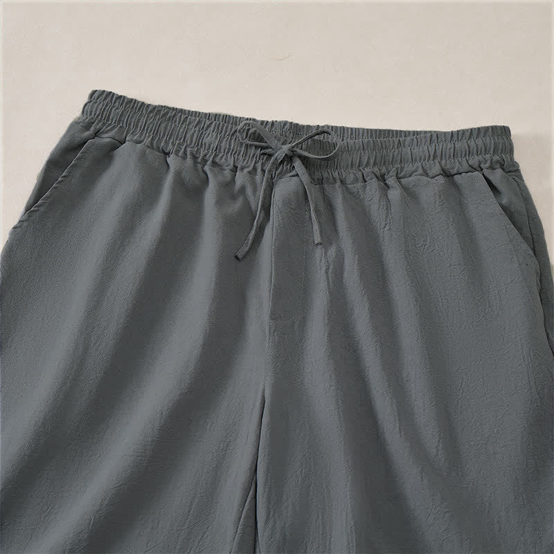 Buddha Stones Lässige Sommer-Shorts für Herren aus einfarbiger Baumwolle mit Kordelzug und Taschen - image 9