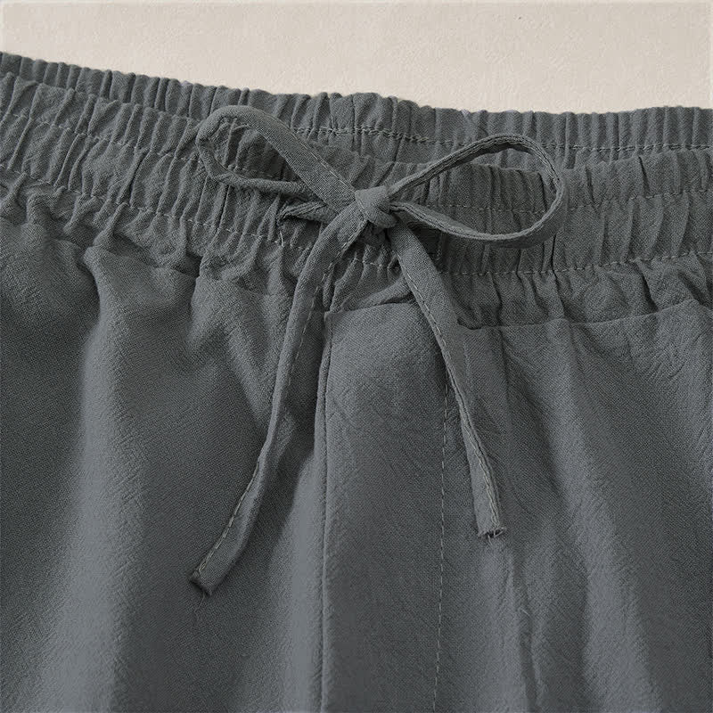 Buddha Stones Lässige Sommer-Shorts für Herren aus einfarbiger Baumwolle mit Kordelzug und Taschen - image 10