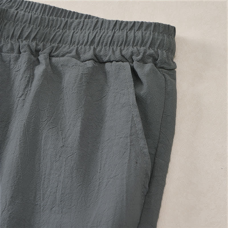 Buddha Stones Lässige Sommer-Shorts für Herren aus einfarbiger Baumwolle mit Kordelzug und Taschen - image 11