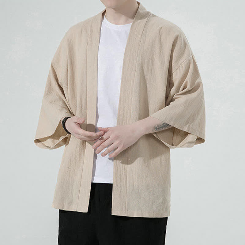 Buddha Stones Sommerliche, lässige, minimalistische, einfarbige Herrenkimonos - image 7