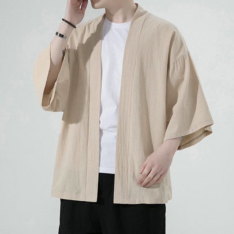Buddha Stones Sommerliche, lässige, minimalistische, einfarbige Herrenkimonos - image 6