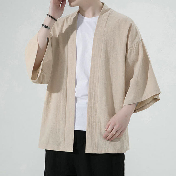 Buddha Stones Sommerliche, lässige, minimalistische, einfarbige Herrenkimonos - image 6