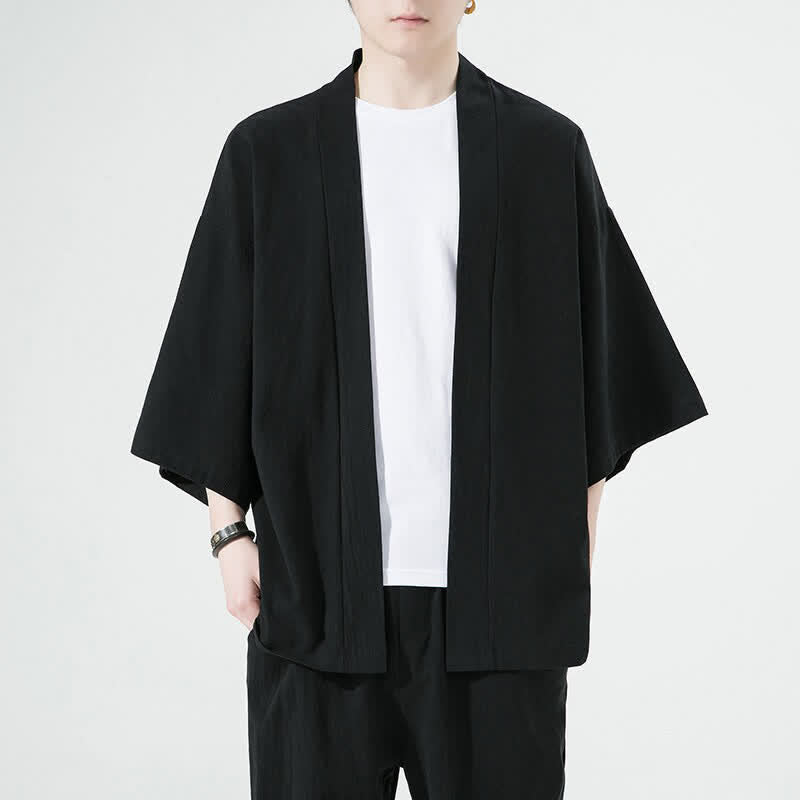 Buddha Stones Sommerliche, lässige, minimalistische, einfarbige Herrenkimonos - Schwarz - US/UK/AU46, EU56 (5XL) - image 1