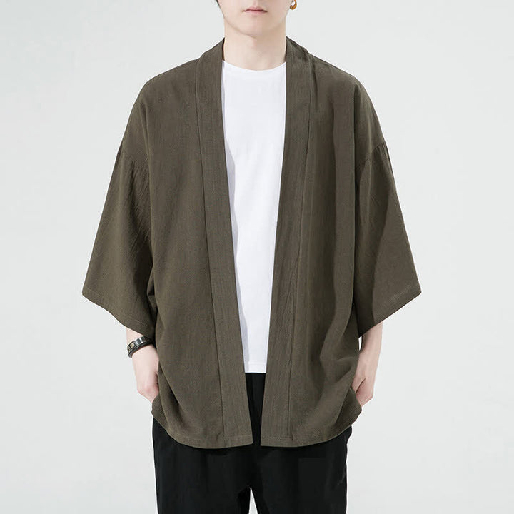 Buddha Stones Sommerliche, lässige, minimalistische, einfarbige Herrenkimonos - Olivgrün - US/UK/AU46, EU56 (5XL) - image 2