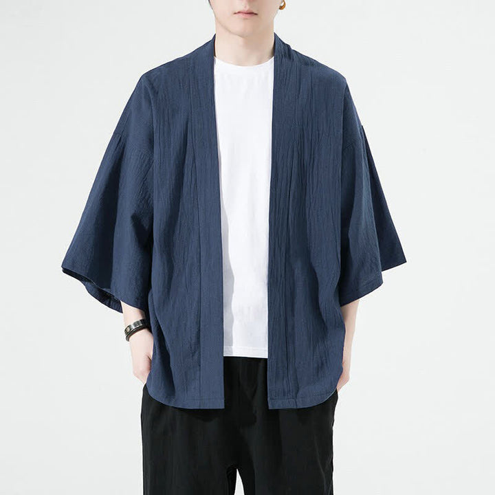 Buddha Stones Sommerliche, lässige, minimalistische, einfarbige Herrenkimonos - Dunkelschieferblau - US/UK/AU46, EU56 (5XL) - image 3
