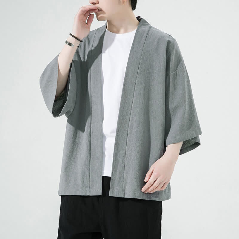 Buddha Stones Sommerliche, lässige, minimalistische, einfarbige Herrenkimonos - Silber - US/UK/AU46, EU56 (5XL) - image 0