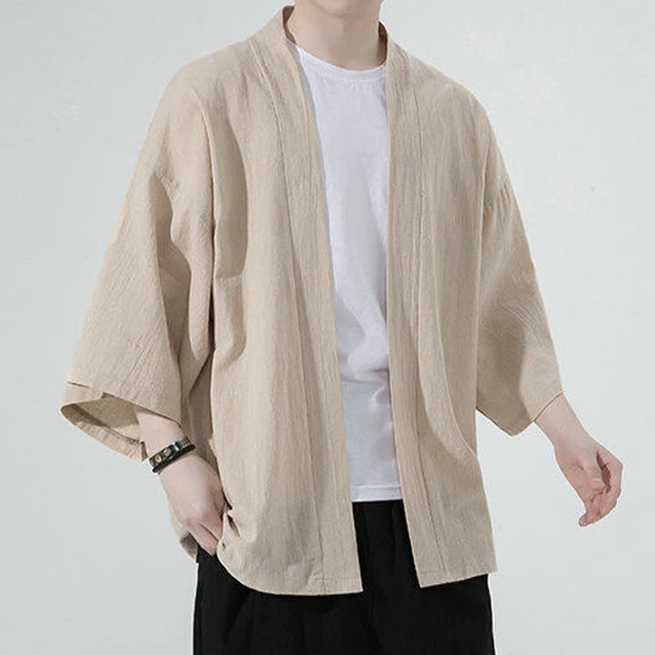 Buddha Stones Sommerliche, lässige, minimalistische, einfarbige Herrenkimonos - image 5