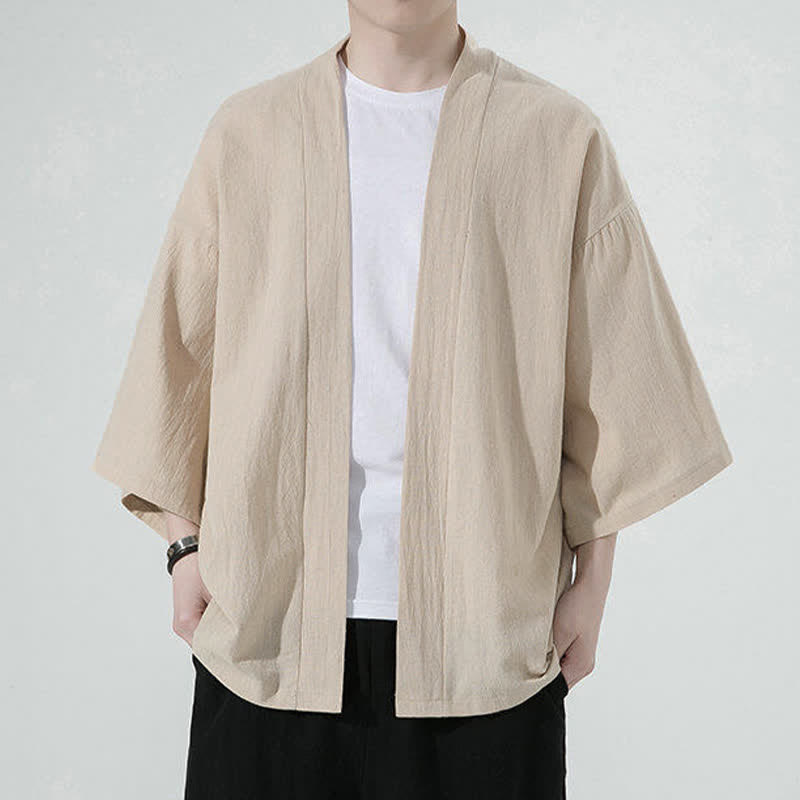 Buddha Stones Sommerliche, lässige, minimalistische, einfarbige Herrenkimonos - Bräunen - US/UK/AU46, EU56 (5XL) - image 4