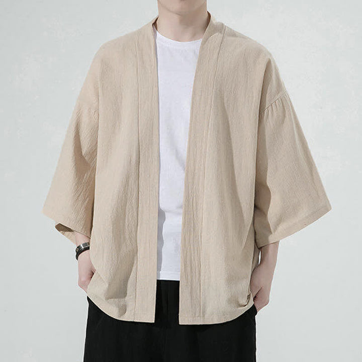 Buddha Stones Sommerliche, lässige, minimalistische, einfarbige Herrenkimonos - Bräunen - US/UK/AU46, EU56 (5XL) - image 4