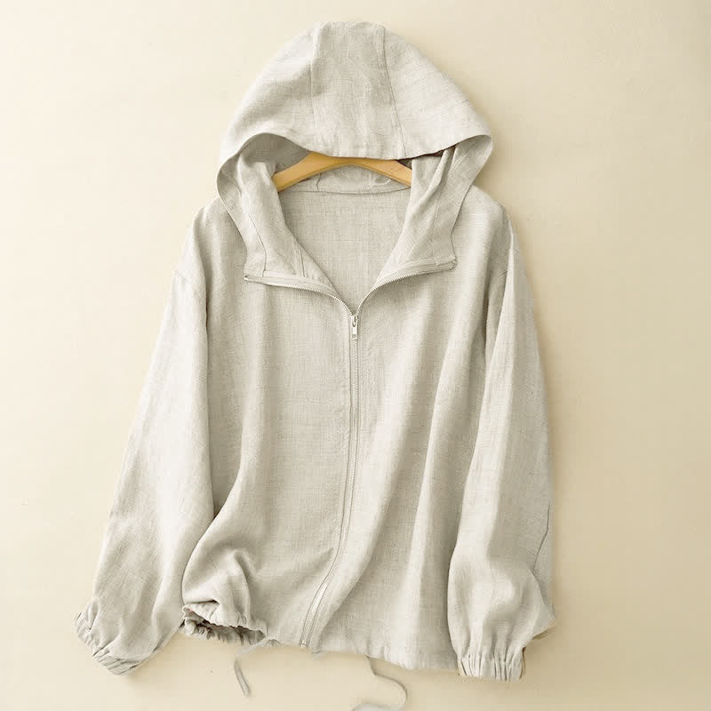 Buddha Stones Lässiges, minimalistisches Damen-Langarmshirt mit Kordelzug und Tasche für den Sommer – einfarbig, mit Tasche - Beige - US8-10, UK/AU12-14, EU40-42 (2XL) - image 0